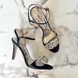 NEW Badgley Mischka Odelia Black Embellished Evening Sandal Heel Size 8